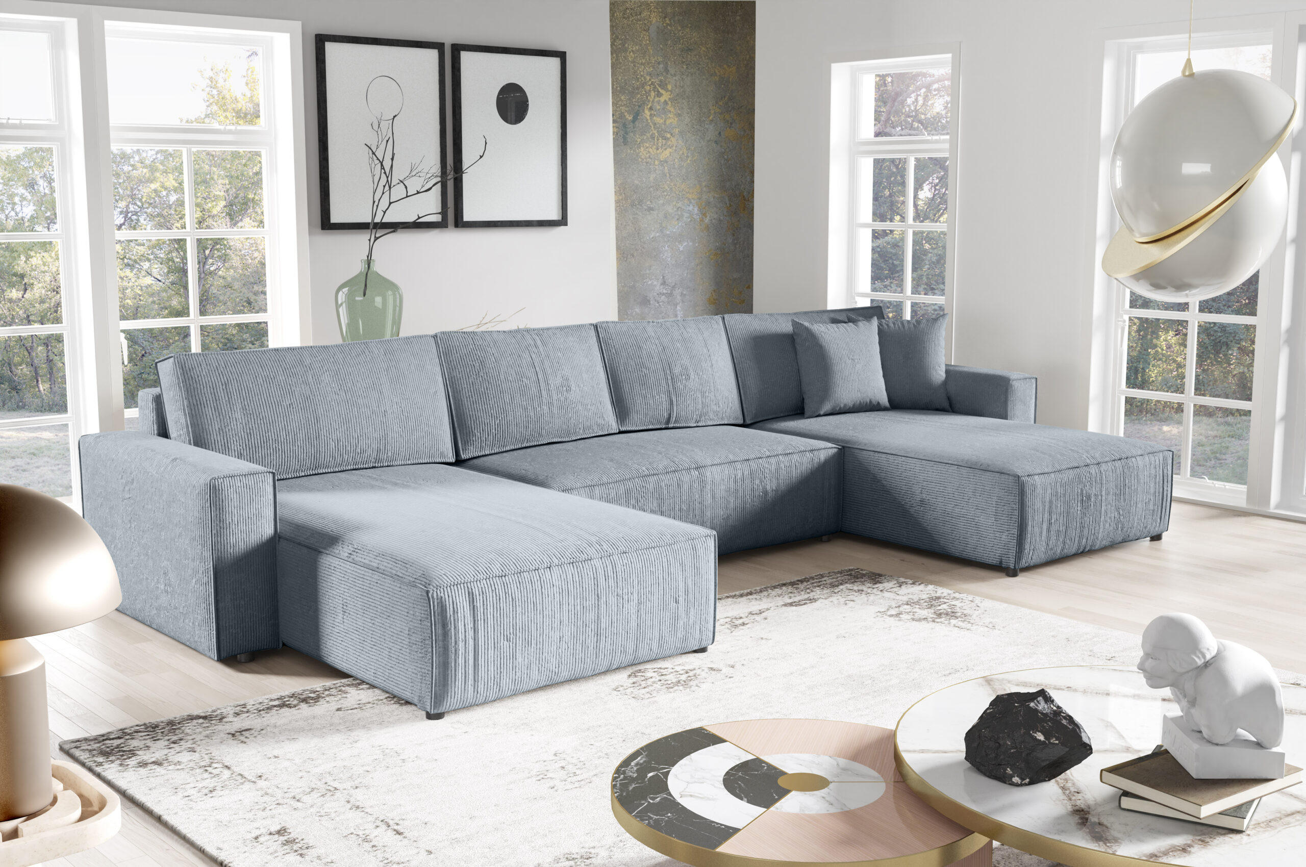 Thumbnail - Fedve Wohnlandschaft, Hellgrau, Naturmaterialien, U-Form, 185x70x398 cm, Wohnzimmer, Sofas & Couches, Wohnlandschaften, ...