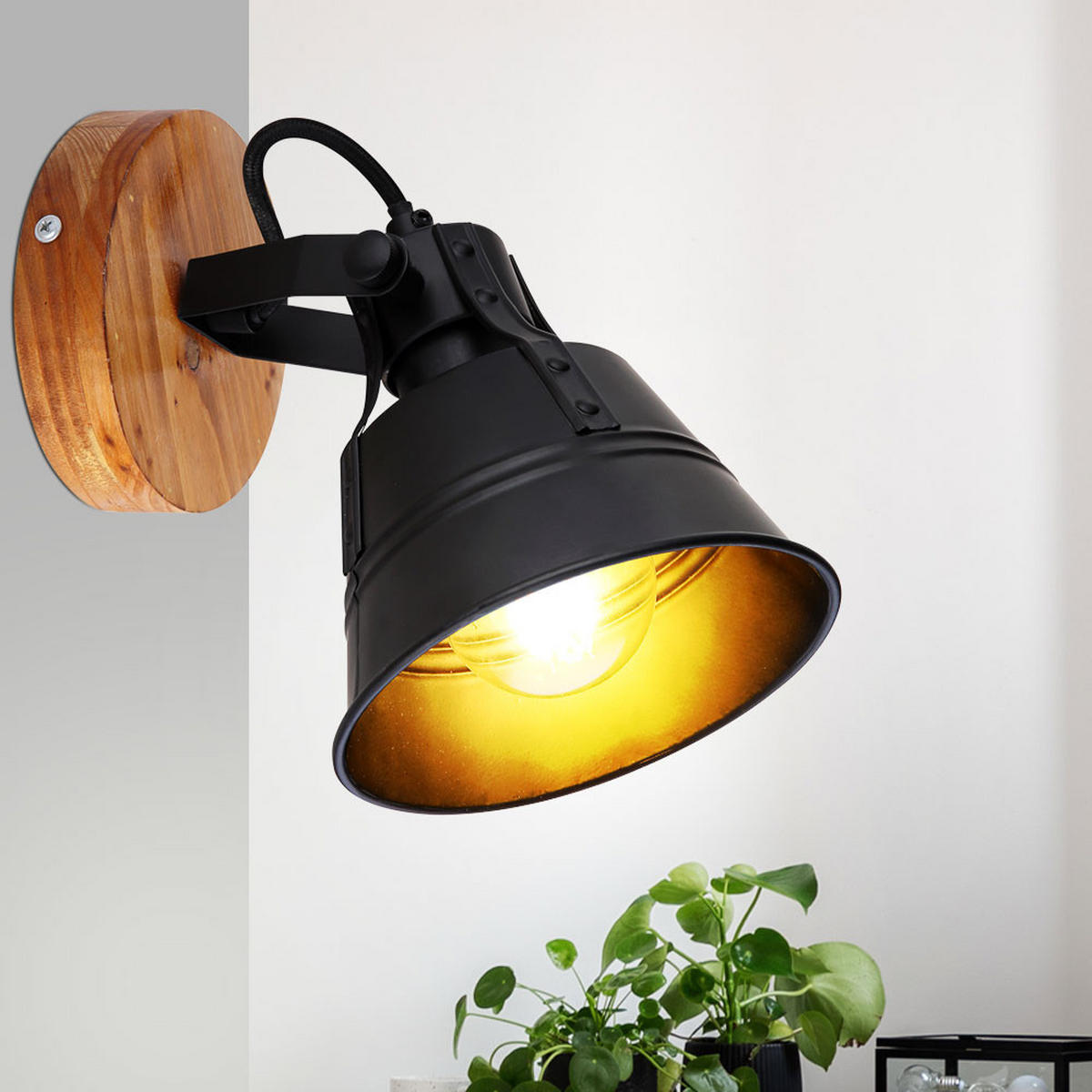 LED WANDLEUCHTE GÜNTHER Schwarz schwenkbar - Schwarz, Holz (14/18/17cm) - Globo Lighting