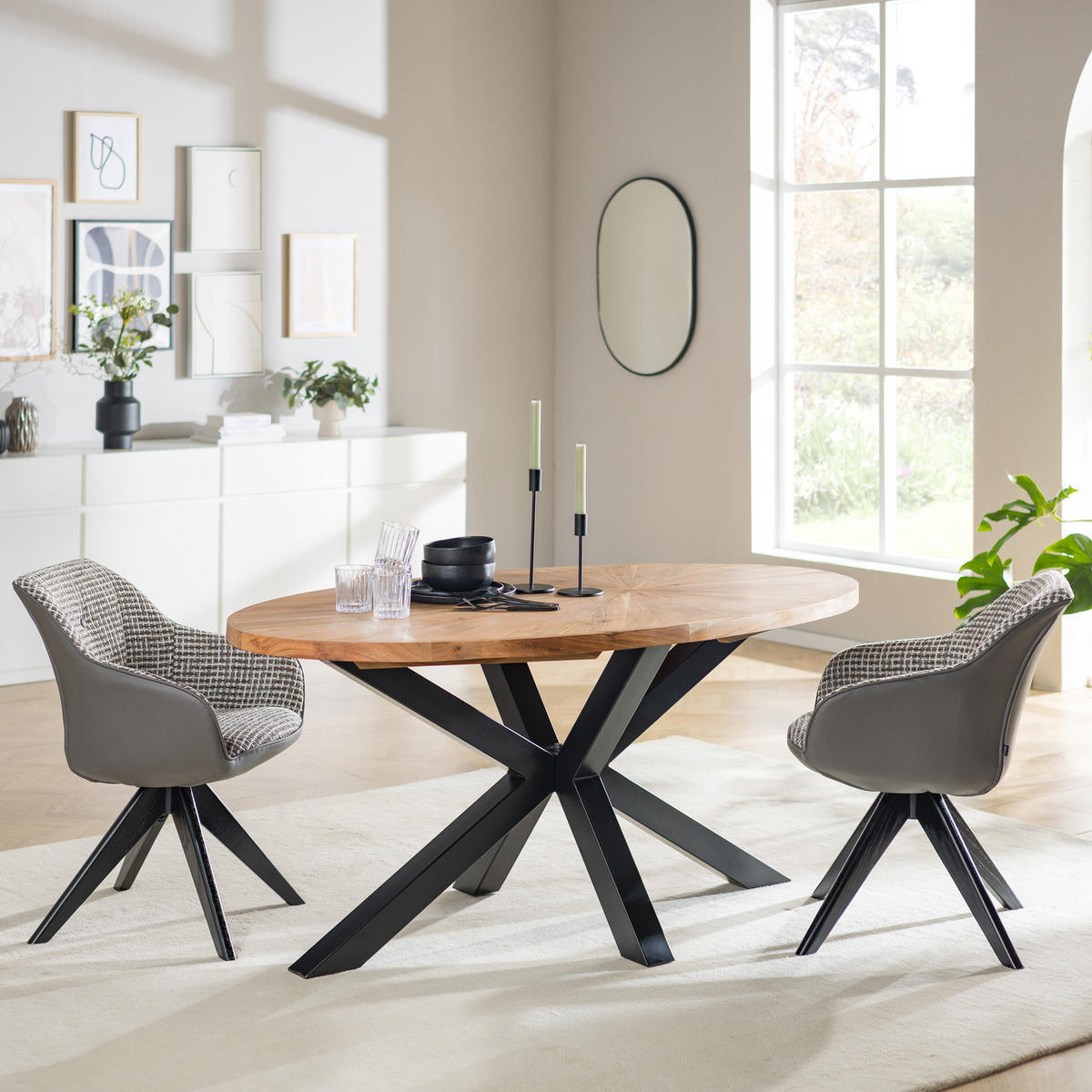 ESSTISCH mit Massivholzplatte - Akazie massiv / Eisen - Akazie Braun / Schwarz - Akaziefarben, Holz/Metall (90/160/76cm) - home24