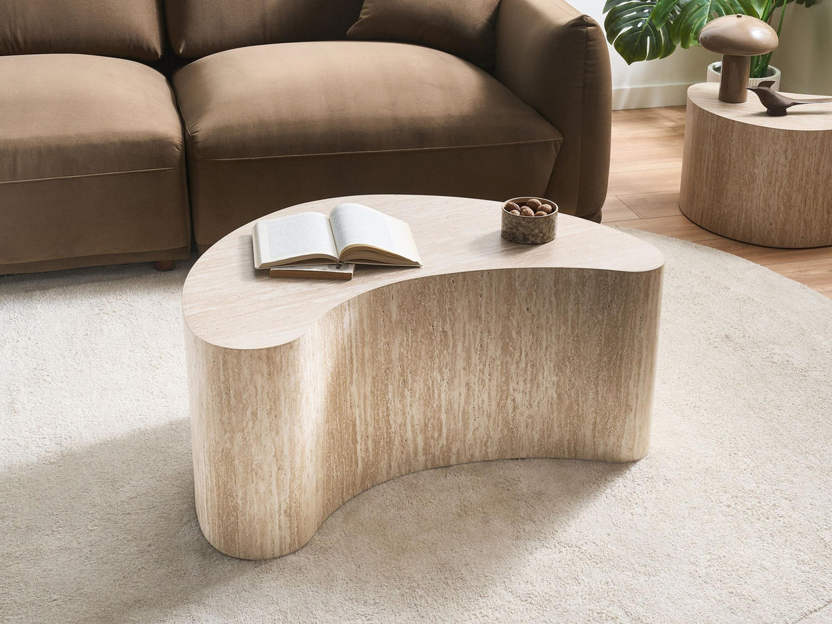 COUCHTISCH Travertinoptik Bilpa - Beige, Holzwerkstoff (89/44/40cm) - Beliani