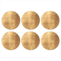 GLASUNTERSETZER 6er-Set Rund Licht fällt auf eine goldene Wand 10x10 cm - Goldfarben, Naturmaterialien (10/0.2cm) - MuchoWow