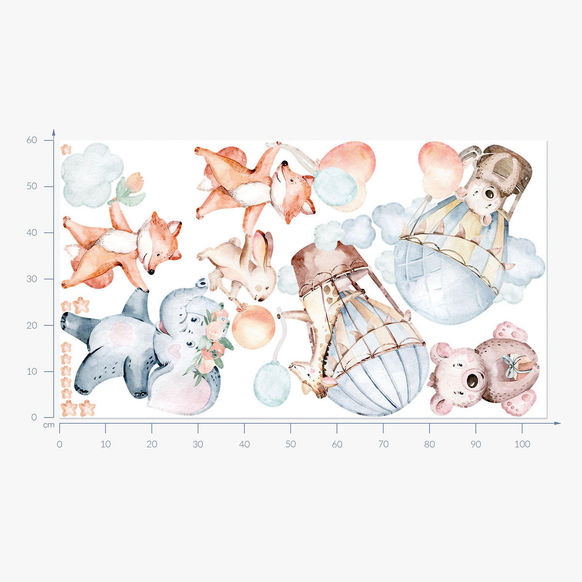 WANDAUFKLEBER 60x105cm - Pastellfarbene Tiere - Multicolor, Kunststoff (60/105/0.1cm) - Wallfluent