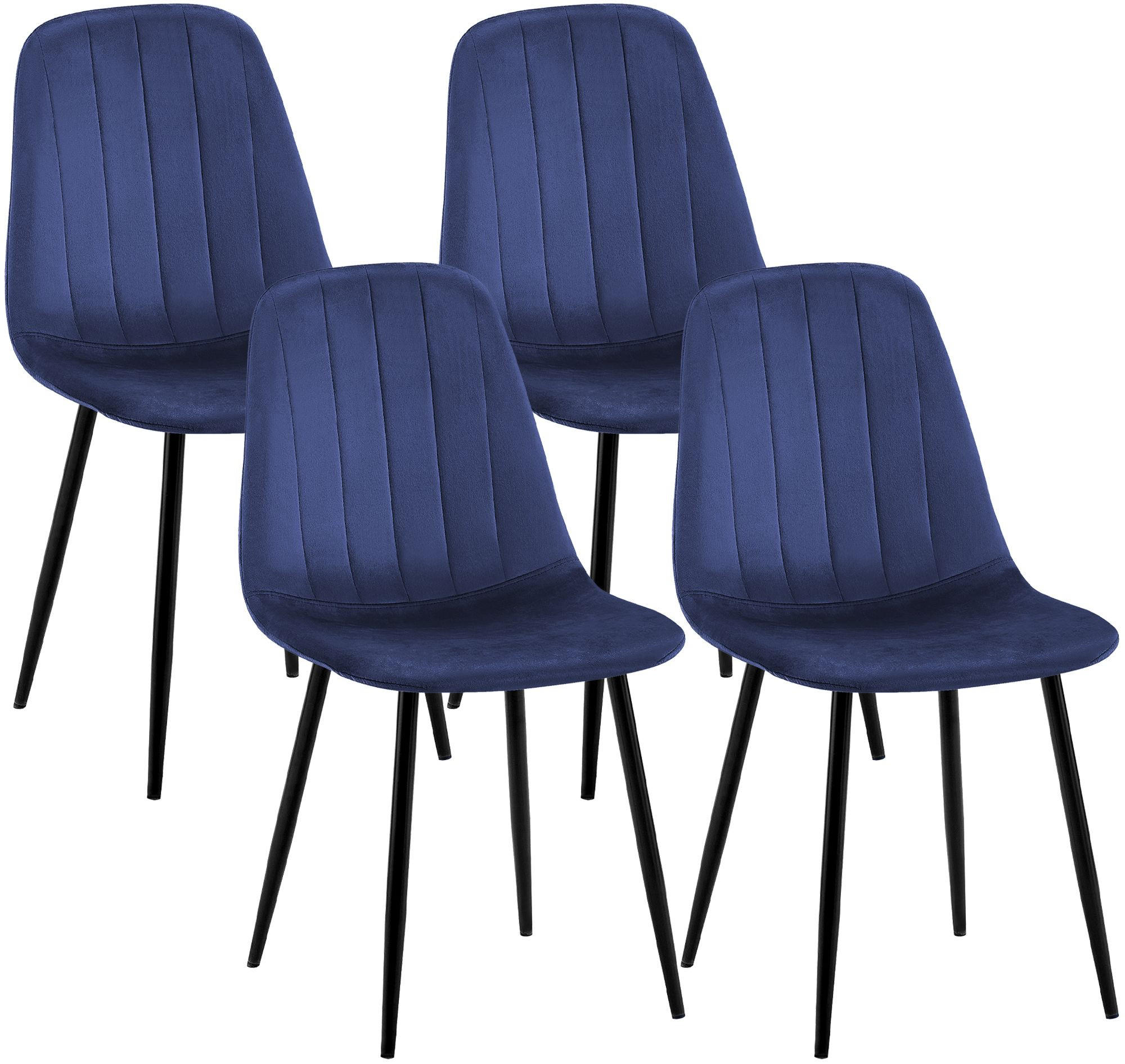 STUHL 4er Set Samt Blau - Blau/Schwarz, Textil/Metall (45/88/54cm) - CLP