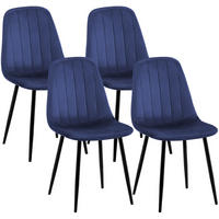 STUHL 4er Set Samt Blau - Blau/Schwarz, Textil/Metall (45/88/54cm) - CLP