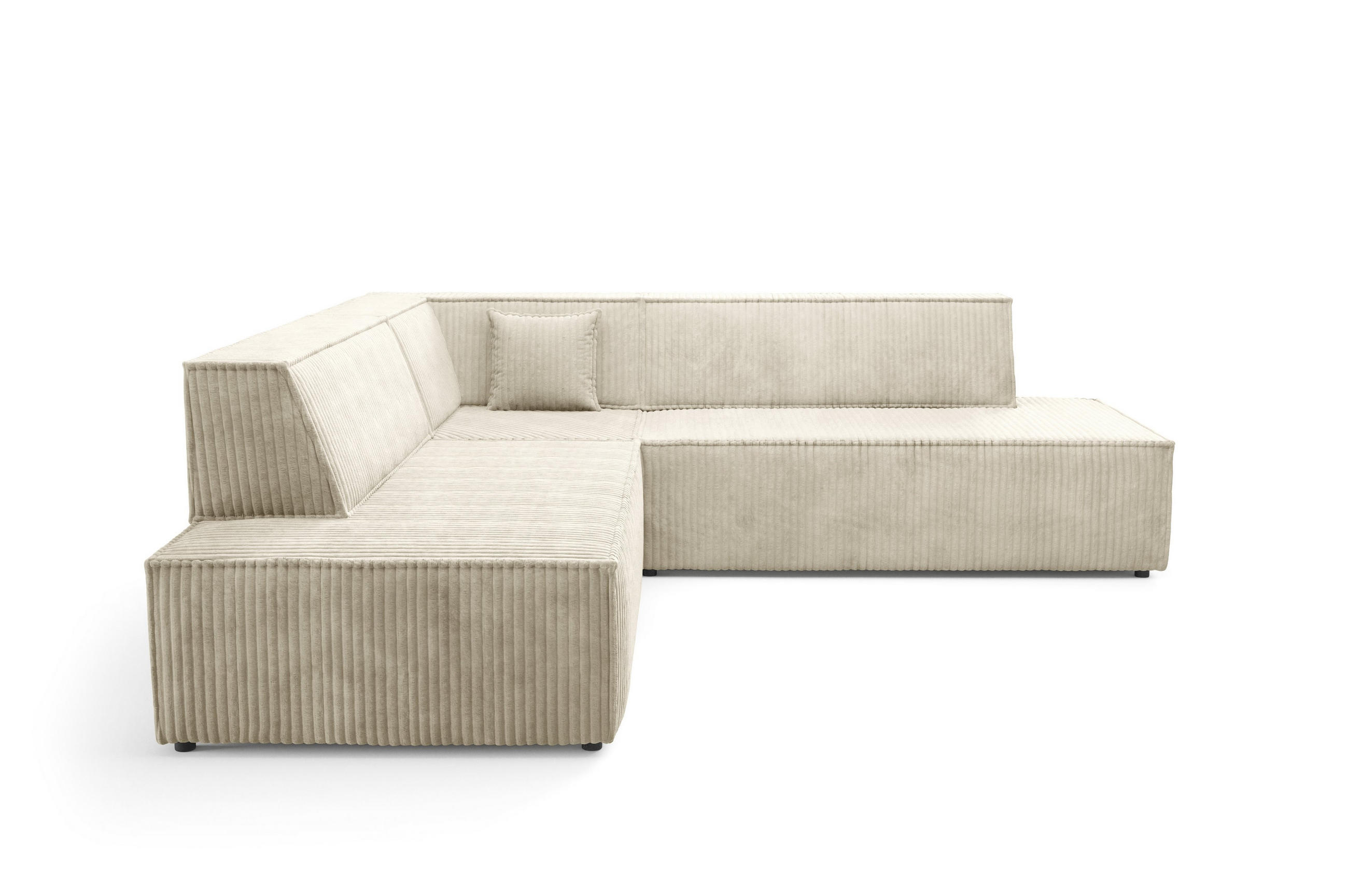 ECKSOFA TESSO II L-S Creme Kordstoff mit Schlaffunktion - Creme, Holz (254/254cm) - MASSENO