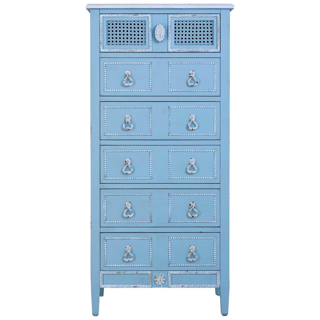 BLAU lackierte Kommode aus Holz 56x36x119 cm - Blau, Holz (56/119/36cm) - Wanderlust