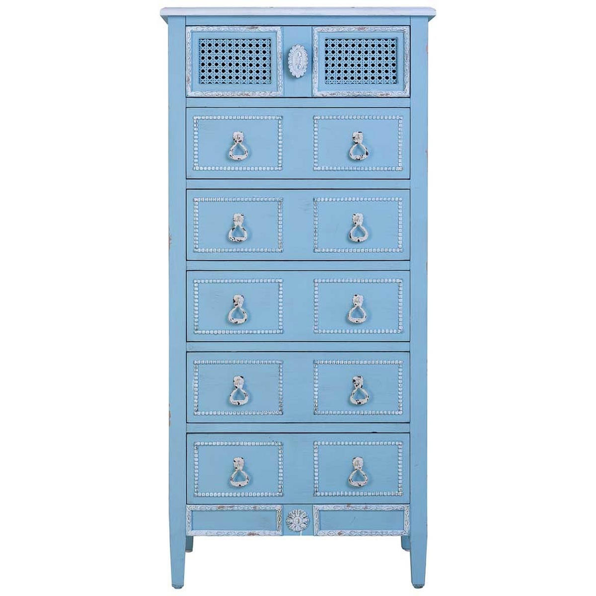 BLAU lackierte Kommode aus Holz 56x36x119 cm - Blau, Holz (56/119/36cm) - Wanderlust