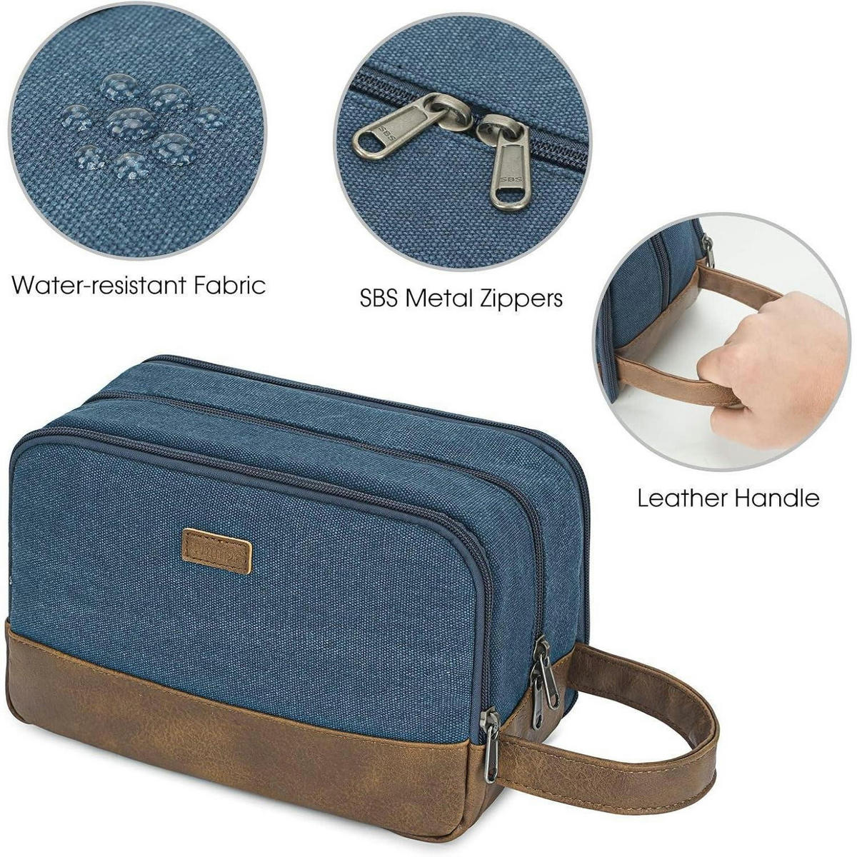 KULTURTASCHE Herren Blau Canvas/Veganes Leder 25 cm - Blau, Textil (5/2/5cm)