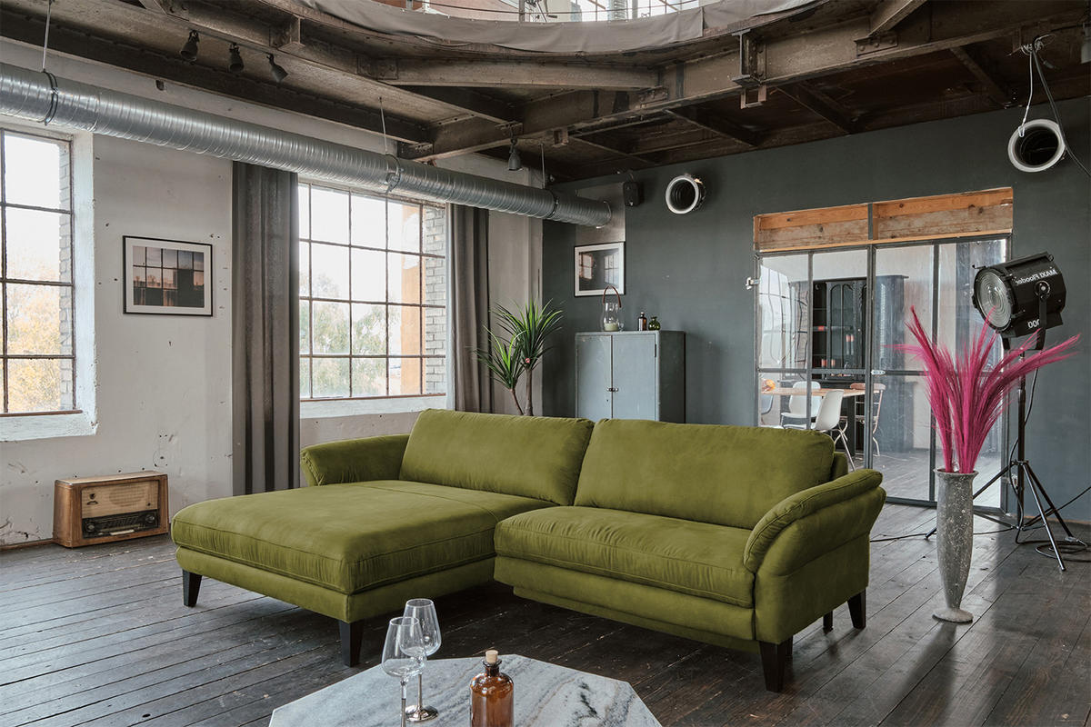 ECKSOFA MALTA Grün Webstoff - Schwarz/Grün, Buchenholz/Textil (302/175cm) - KAWOLA