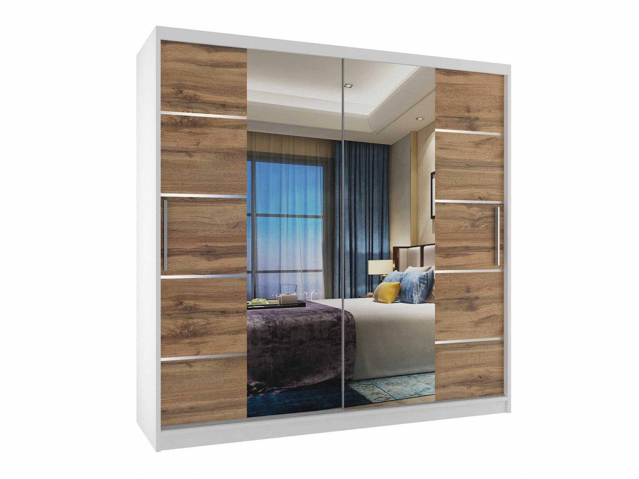 SCHWEBETÜRENSCHRANK Verona ME, Weiß/Goldbraun Matt, 200 cm, mit Spiegel - Braun, Holz (200/216/60cm) - B BELINI GROUP
