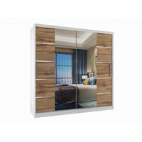 SCHWEBETÜRENSCHRANK Verona ME, Weiß/Goldbraun Matt, 200 cm, mit Spiegel - Braun, Holz (200/216/60cm) - B BELINI GROUP