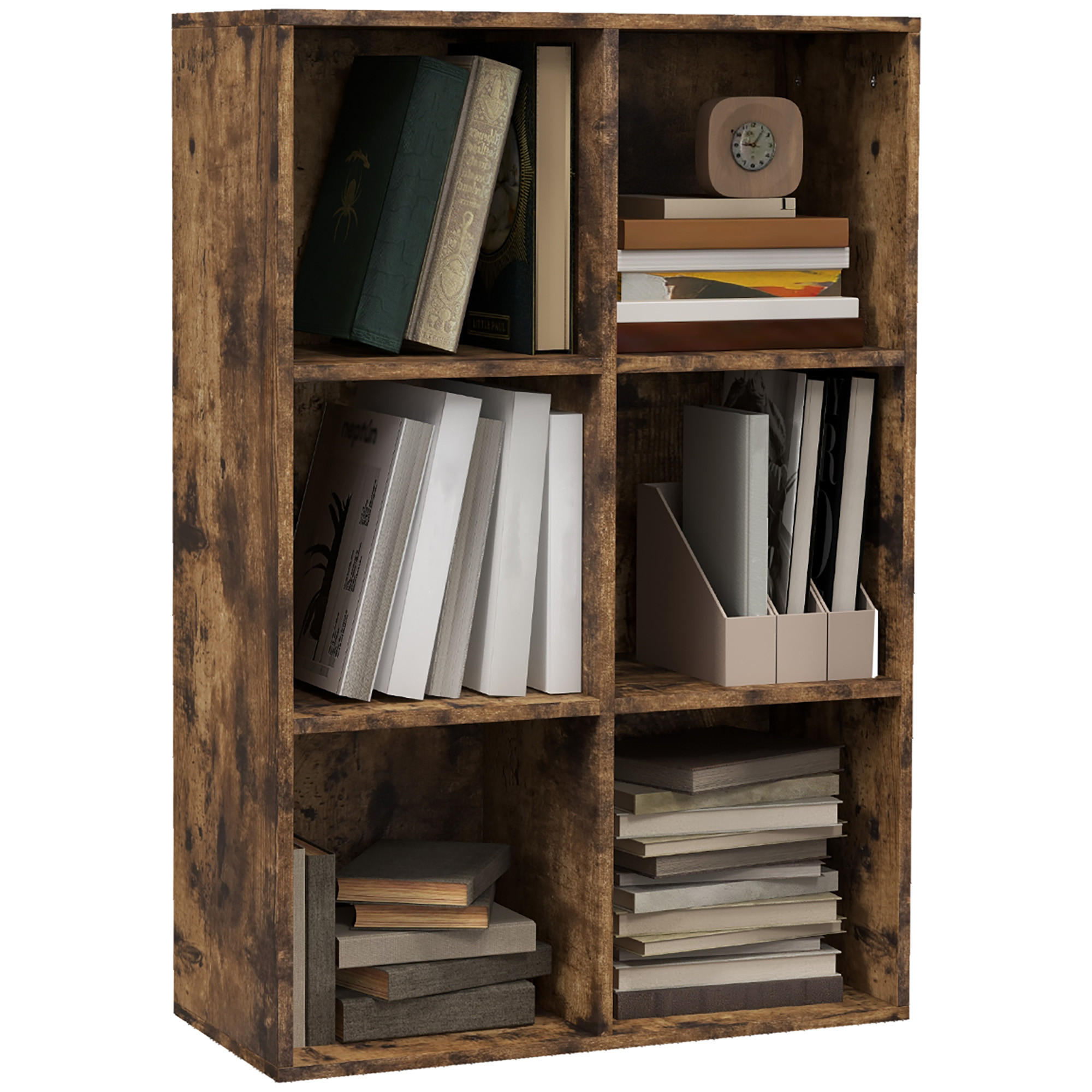BÜCHERREGAL,DREISTÖCKIG 6 Fächer 65,5x30x97,5cm,rustikales braun - Braun, Holzwerkstoff (65.5/97.5/30cm) - Vallsero