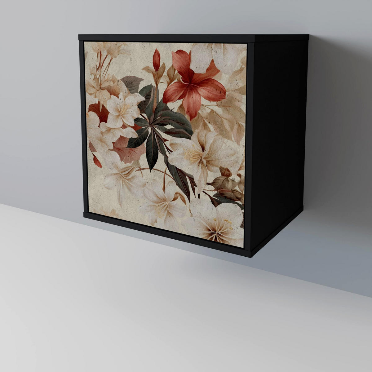 SIDEBOARD PETAL HARMONY, Schwarz, 57,5x42x70,5 cm, Schwarze Metall-Sternfüße - Multicolor/Schwarz, Holzwerkstoff/Metall (57.5/70.5/42cm) - SpaceRebels