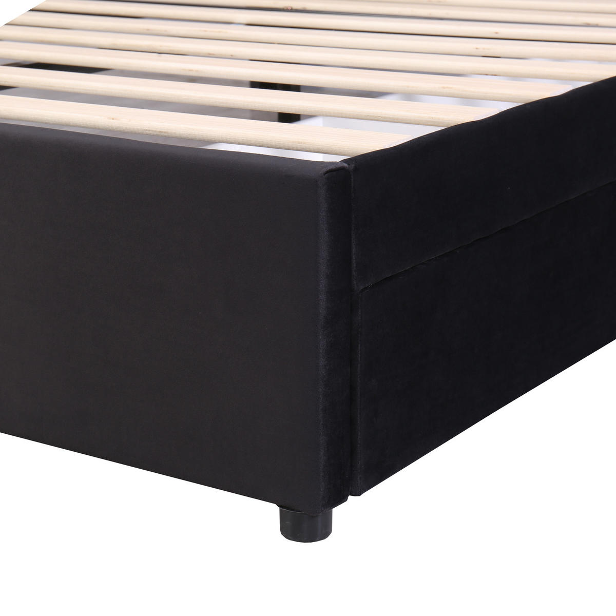 POLSTERBETT aus Samt 140x200 cm in Schwarz mit Lattenrost & 2 Schubladen - Schwarz, Textil (140/200cm) - Modfu