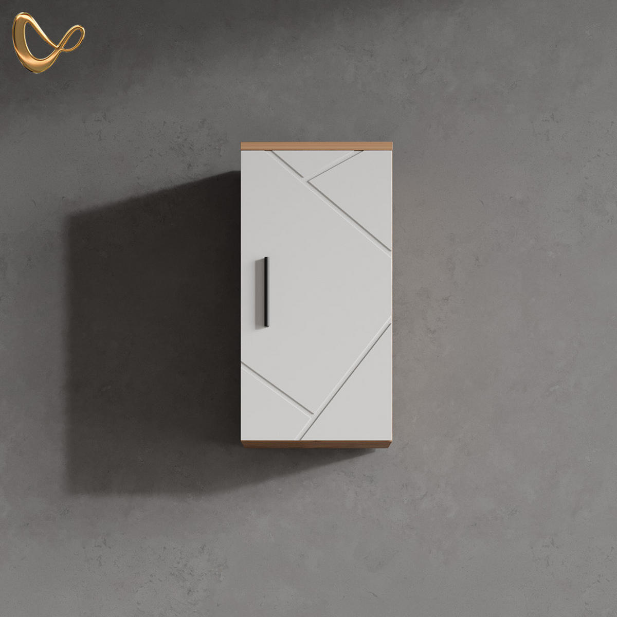 BADSCHRANK Ronco Weiß Hochglanz/Goldkraft Eiche 30 x 59 cm mit Regal - Honigeiche/Weiß Hochglanz, Holzwerkstoff (30/59/24cm) - Livinity®