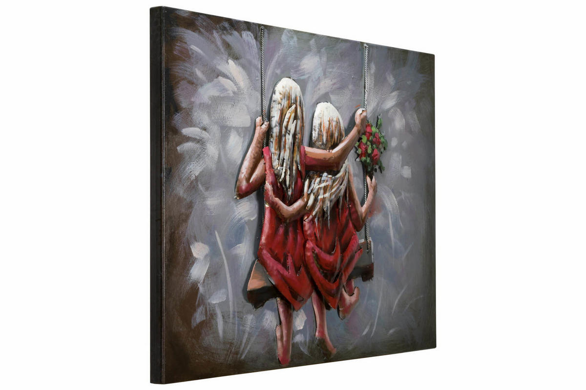 METALLBILD Taupe 80/60 cm - Rot/Grau, Metall (80/60cm) - KUNSTLOFT