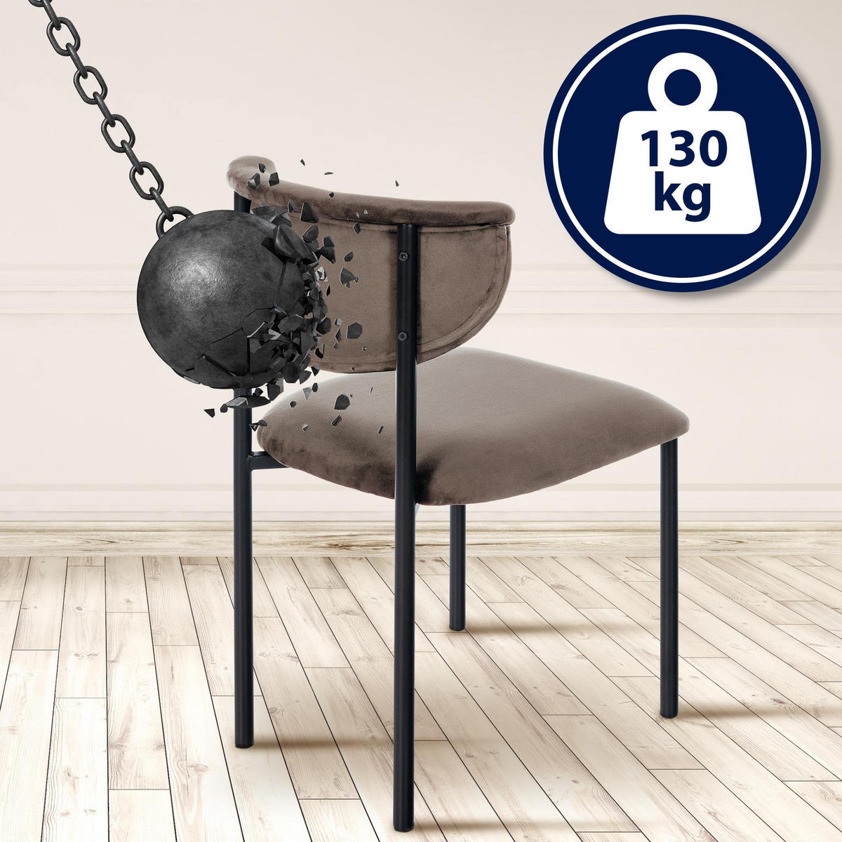 STUHL Samt Braun - Braun, Textil/Metall (52/78/53cm) - CLP