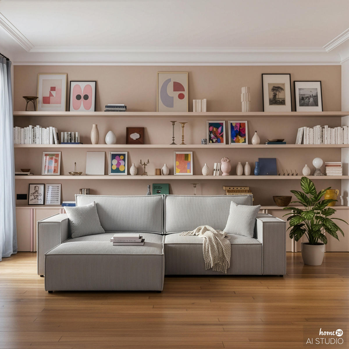 ECKSOFA mit Schlaffunktion - 255 cm - Hellgrau/Schwarz, Kunststoff/Textil (255/148cm) - home24