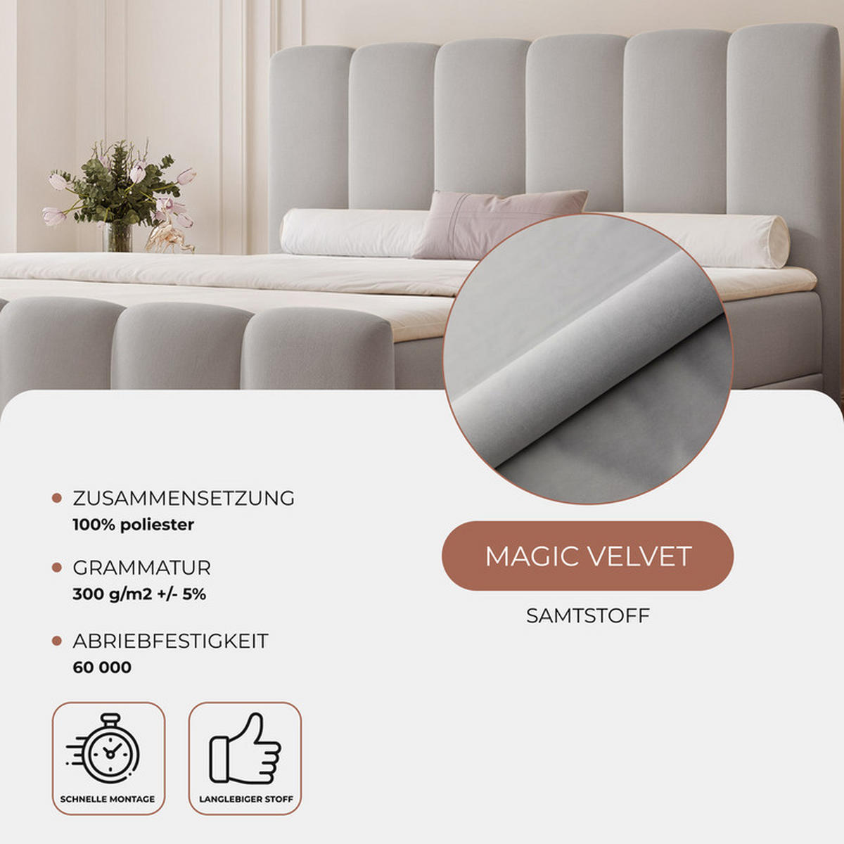 BOXBETT FERRERO 160/200 cm, in Grau, mit Matratze - Grau, Textil (160/200cm) - Idohome