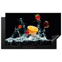 HERDABDECKPLATTE Wasser - Obst - Orange - Erdbeere - Kirsche - Schwarz 90x52 cm - Orange, Kunststoff (90/0.2/52cm) - MuchoWow