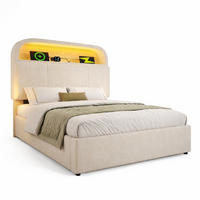 POLSTERBETT 90/200 mit Bettkasten, LED und USB in Beige - Beige, Holzwerkstoff/Textil (90/200cm) - EVRYAE