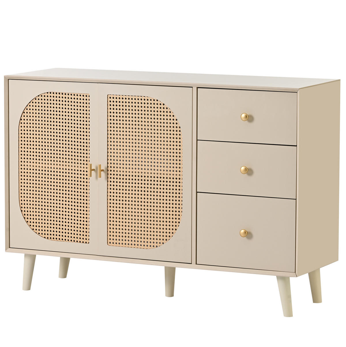 SIDEBOARD mit 2 Türen und 3 Schubladen, Offwhite mit Rattangewebe, 120/40/82,5 cm, Ecru - Ecru, Holzwerkstoff (120/82.5/40cm) - Redom
