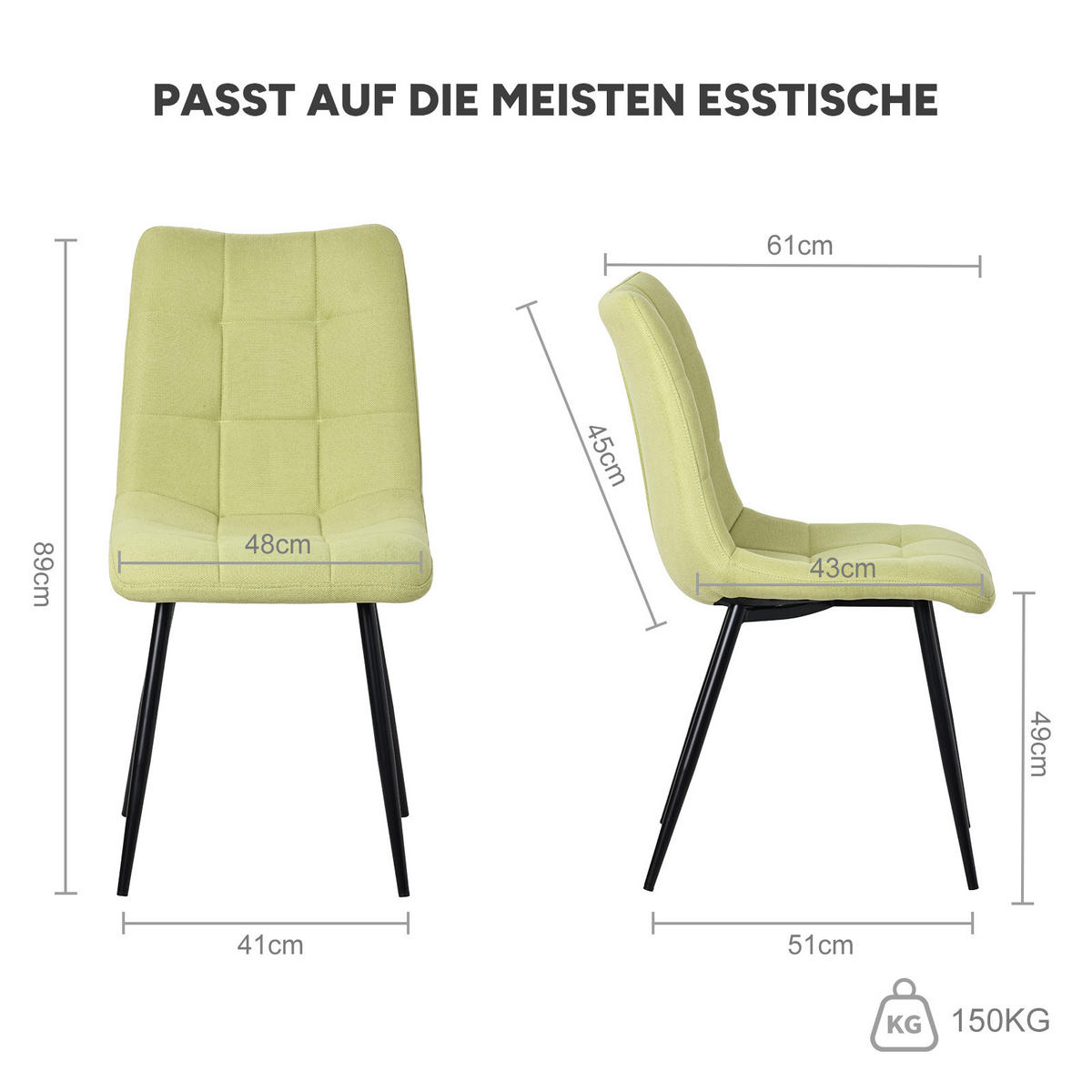 STUHL-SET 4 Stück Stoff-YZ6 - Grün, Textil (48/89/61cm) - HOMAVO