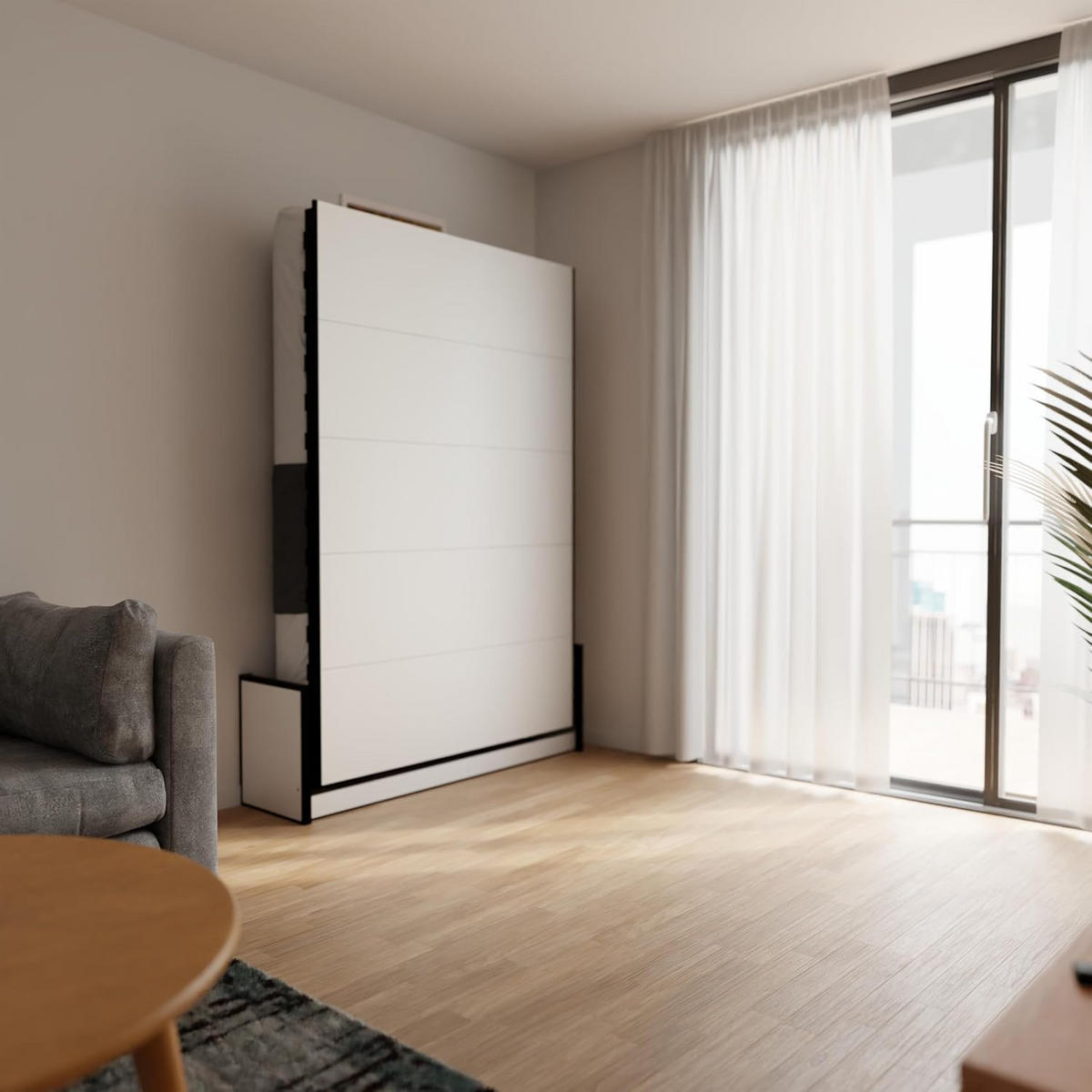 SCHRANKBETT Murphy Studio 140x200 Vertikal, mit Gasdruckfeder-Mechanismus - Graphitfarben/Schwarz, Metall (140/200cm) - WallBedKing