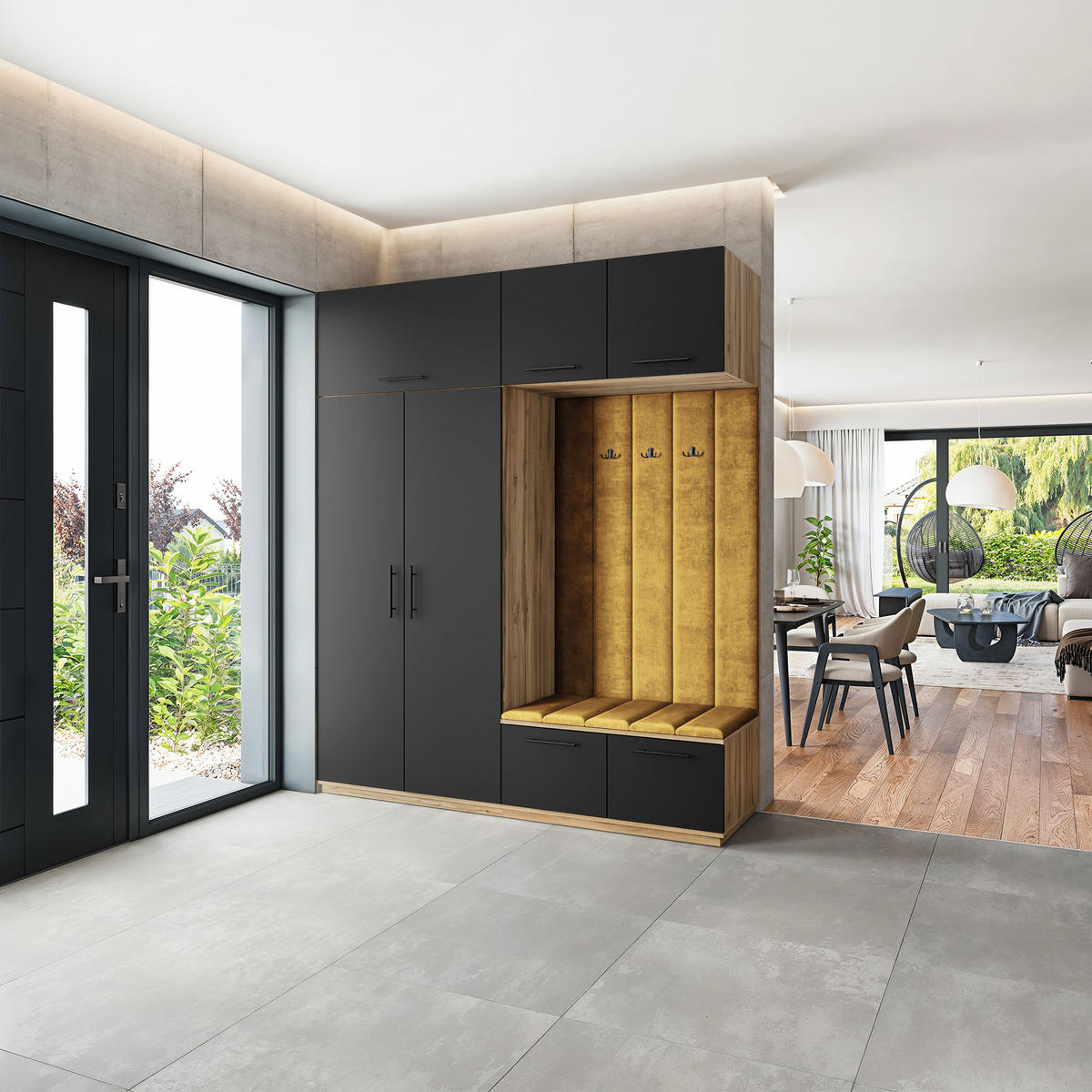 GARDEROBENSCHRANK REMA 200/240/60 cm Modern Garderobe-Set Eiche Wotan - Gelb/Eiche Wotan, Holzwerkstoff (200/240/60cm) - MASSENO