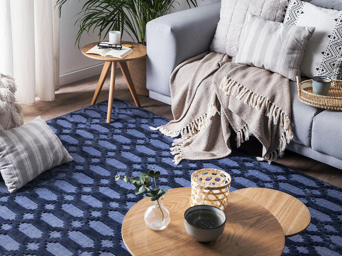 KURZFLOR-TEPPICH Cizre 230/160 cm - Blau, Naturmaterialen (160/230cm) - Beliani