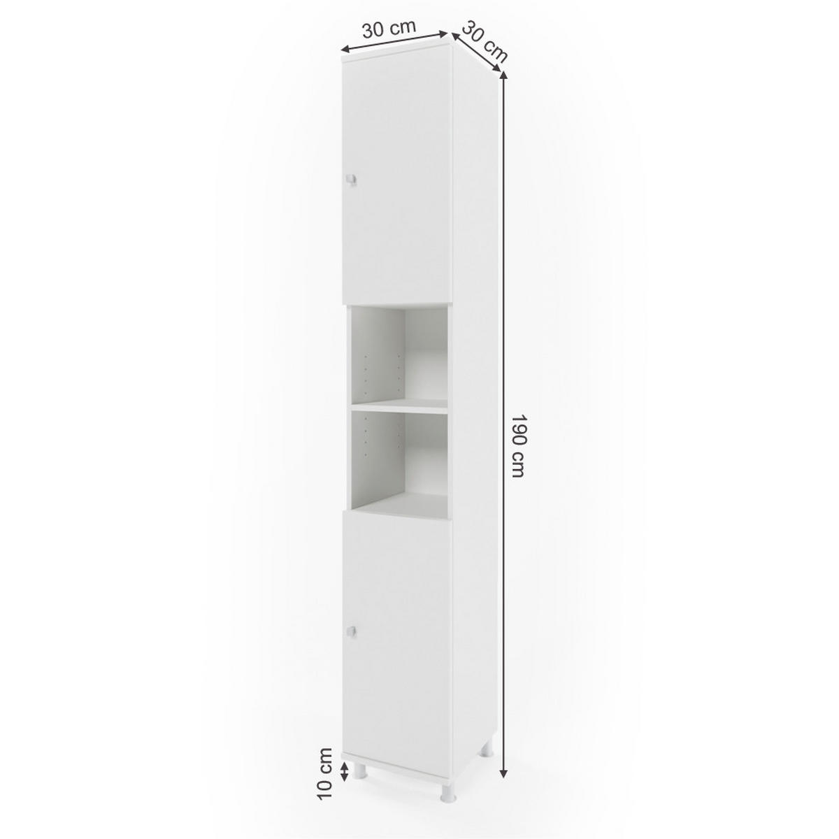 BADSCHRANK Fynn Weiß 30 x 190 cm - Weiß, Holzwerkstoff (30/190/30cm) - Vicco