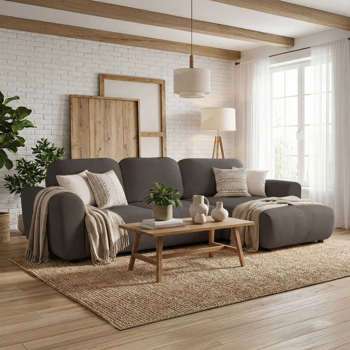 ECKSCHLAFSOFA Olido DUNKELBEIGER VELOURS - Schwarz/Cappuccino, Kunststoff/Textil (279/150cm) - Selsey