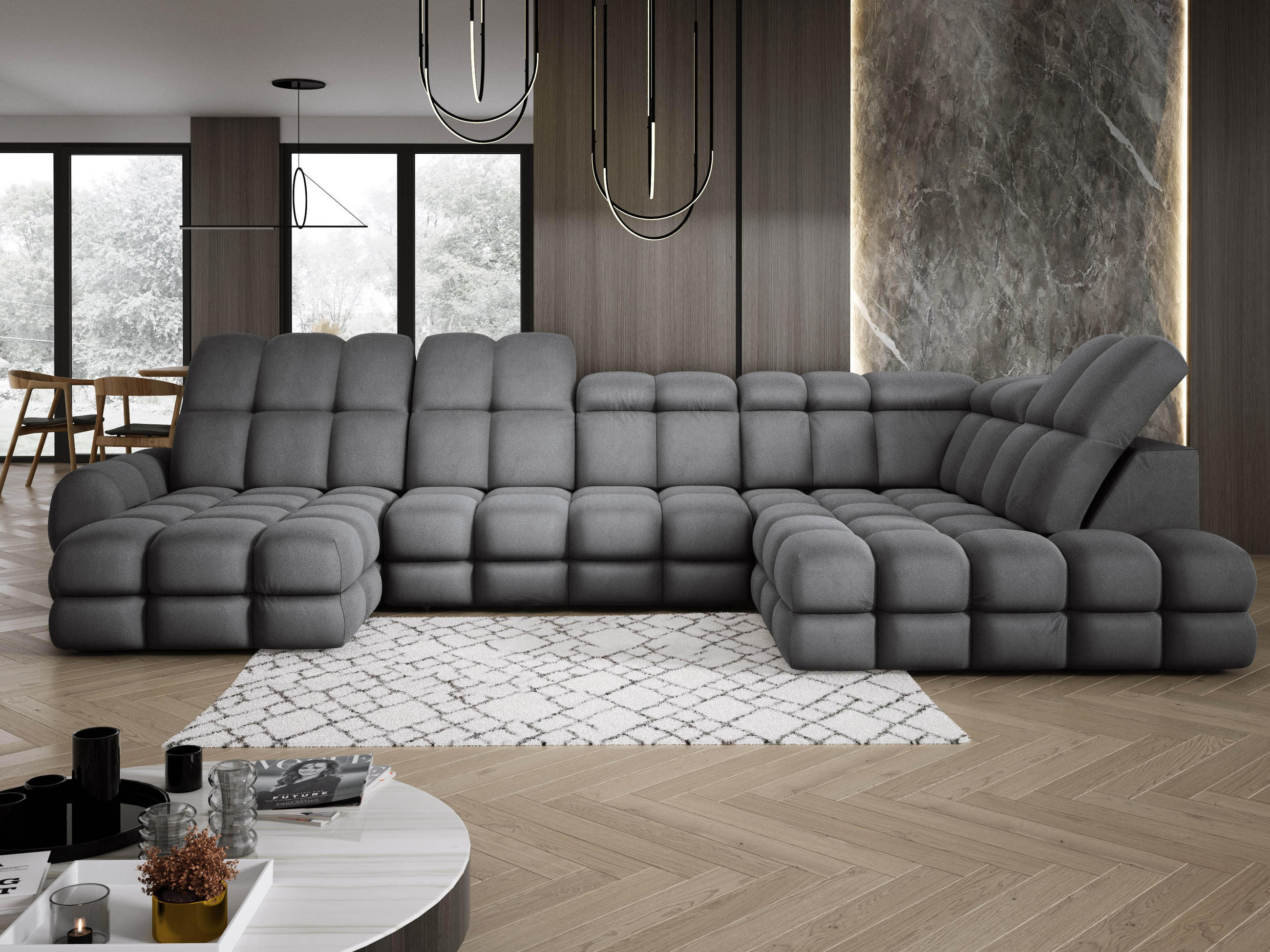ECKSOFA TOLLO Solar-stoff U-form 400x217x105 cm grau - Dunkelgrau, Holz/Textil (217/400cm) - DomoHome