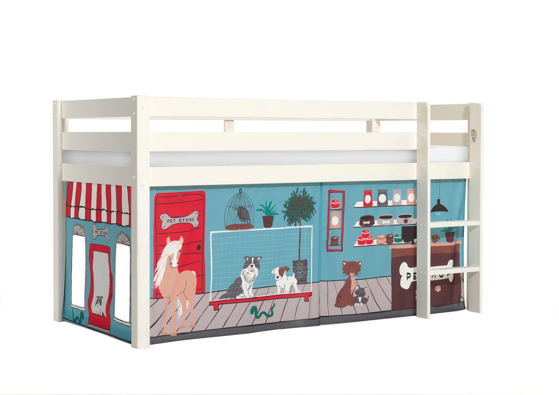 KINDERBETT Karolina 210x114x106 Massivholz Weiß Textilset Pet Shop - Blaugrau/Weiß, Holz (90/200cm) - 58aufmkessel