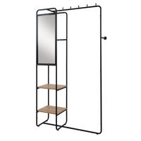 KOMPAKTGARDEROBE schwarz Metall 100 cm, Garderobe mit Spiegel - Schwarz, Holzwerkstoff/Metall (100/185/37cm) - Furn.Design