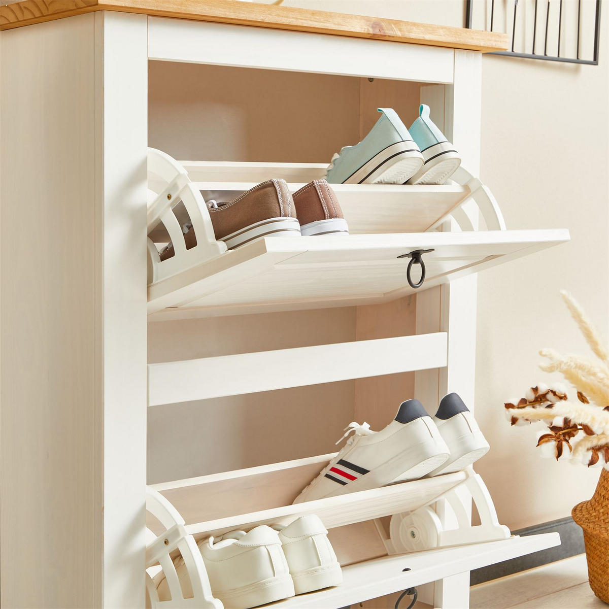 SCHUHKIPPER TEQUILA - Weiß/Braun, Holz (73/95/26cm) - IDIMEX