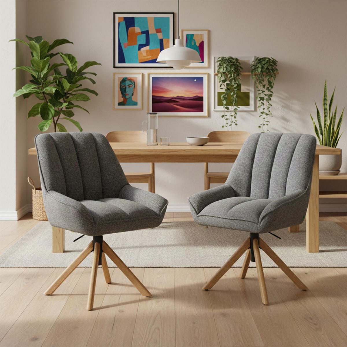 BÜROSTUHL Mika-Hedi 2er-Set - Honigeiche/Grau, Eichenholz/Holz (60/89/68cm) - DUBI Möbel