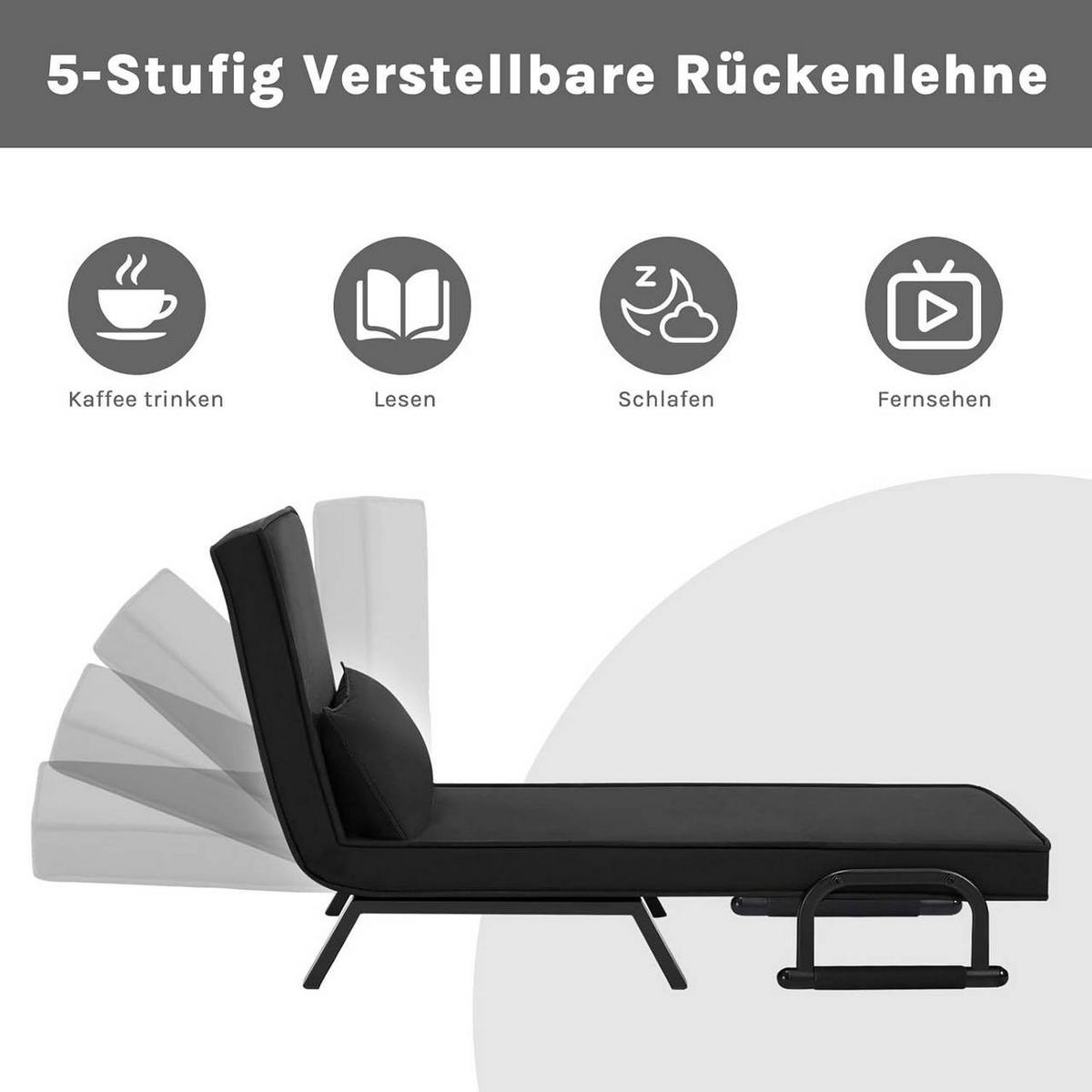 SCHLAFSESSEL 3 in 1, mit Verstellbarer Rückenlehne, Leinen Schwarz - Schwarz, Textil/Metall (65/78/75cm) - Woltu