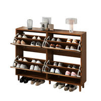 SCHUHSCHRANK in Walnussfarben mit 4 Kipptüren mit 8 Fächern für Flur, B120/T24/H90 cm - Walnussfarben, Holzwerkstoff (120/90/24cm) - STILVORA