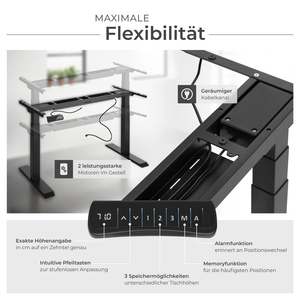 TISCHGESTELL Denis,110 - 190 x 68 x 58 - 123 cm,schwarz - Schwarz, Metall (190/68/123cm) - tectake