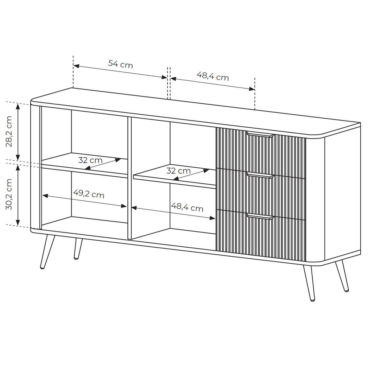 SIDEBOARD Vespasia 2T 3S Beige 163,2/81,2/38 cm – Geriffelte Fronten - Goldfarben/Weiß, Holzwerkstoff/Metall (163.2/81.2/38cm) - AX Living