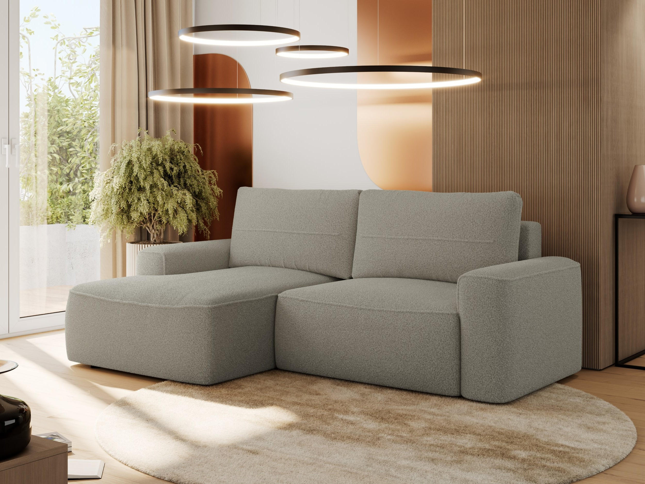 ECKSOFA BELLUNO L Hellgrau Boucle - Links - Hellgrau/Schwarz, Textil (144/233cm) - MKS