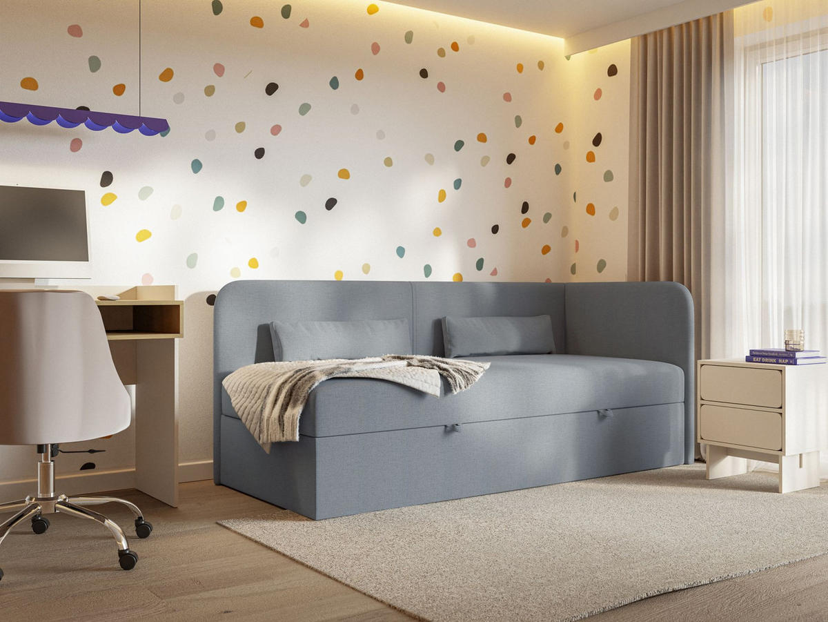 JUGENDBETT Calmmo Dunkelgrau mit Chenille-Bezug, Kopfteil rechts - Dunkelgrau, Textil (90/200cm) - Selsey