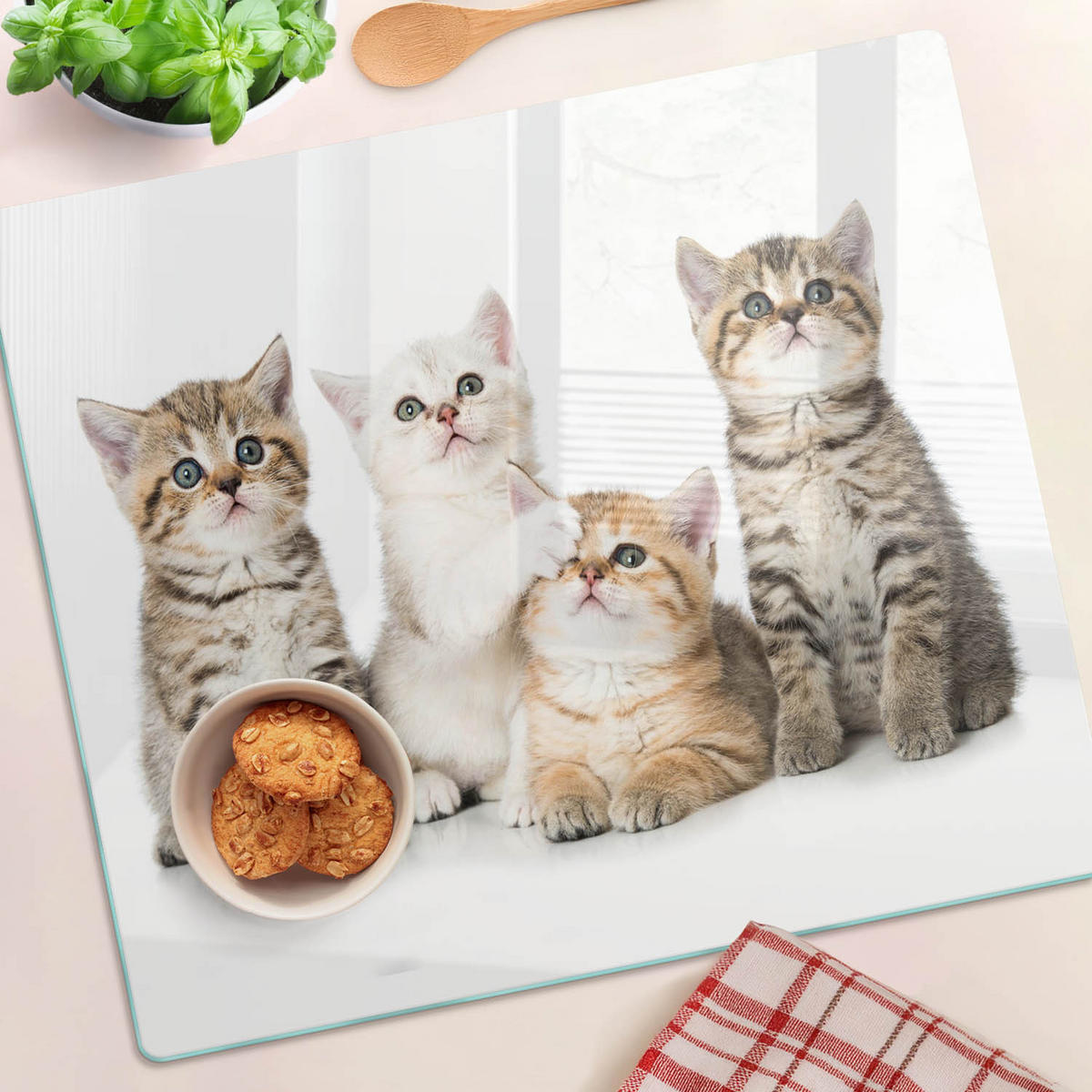 GLASPLATTE 60x52 cm Kleine Katzen - Braun, Glas (60/52cm) - TULUP