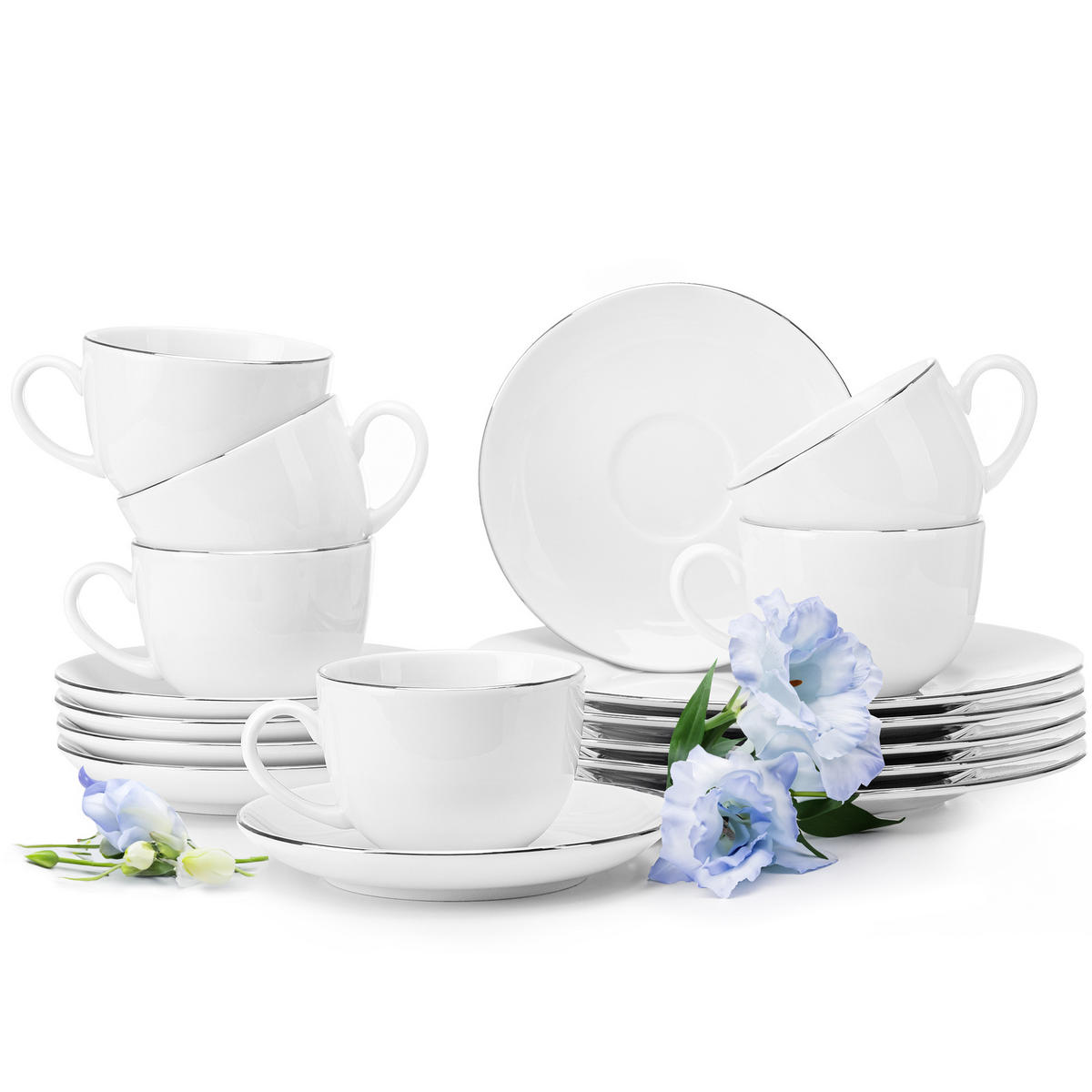 KAFFEESERVICE MUSCARI 6-Personen 18-tlg Porzellan - Platinfarben, Keramik (14.5/6/14.5cm) - KONSIMO®