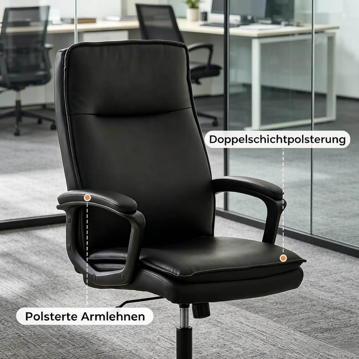 BÜROSTUHL in Schwarz 70x66x109 cm mit Wippfunktion und höhenverstellbarem Sitz - Schwarz, Kunststoff (66/109/70cm) - IVMEU