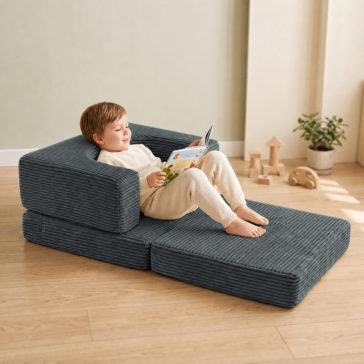 KINDERSESSEL Anthrazit 4-tlg. Cord - Anthrazit, Kunststoff/Textil (65/40/65cm) - Relaxdays
