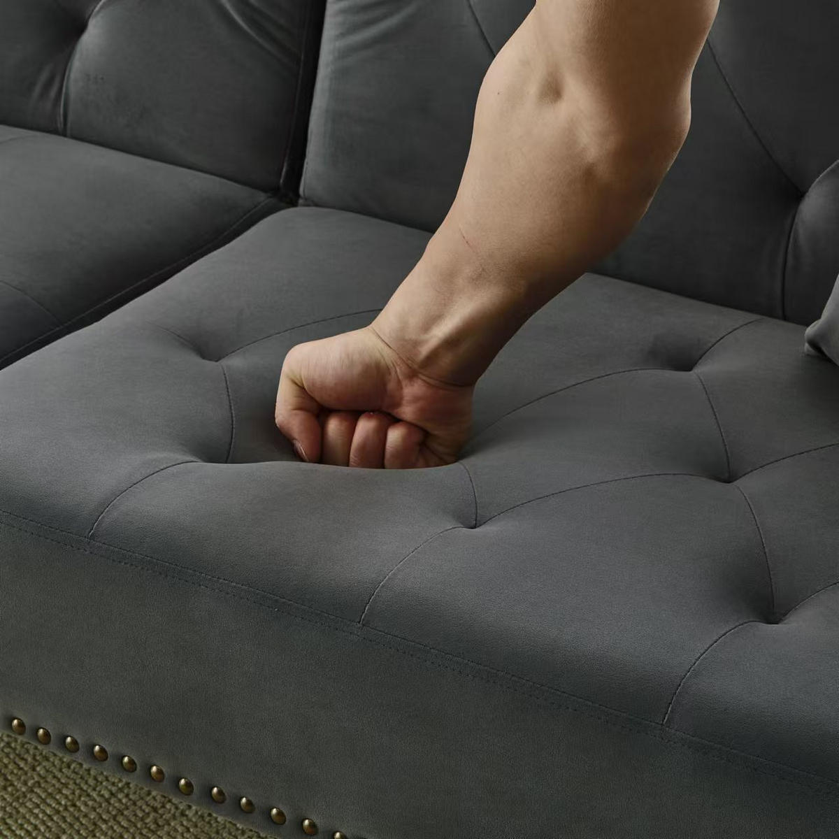 2-SITZER SCHLAFSOFA Samt Antikgrau mit verstellbarer Rückenlehne und Kissen - Grau, Textil/Metall (173/70/75cm) - WISHDOR