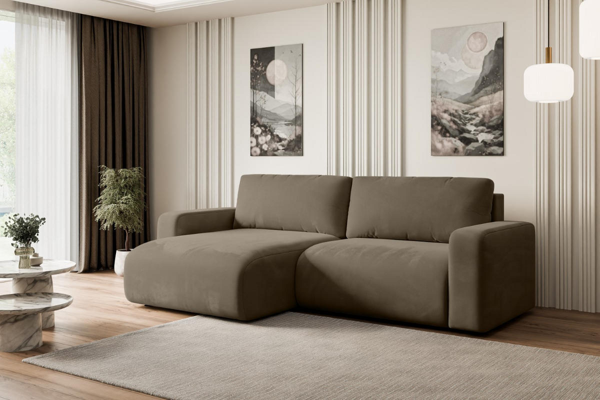 ECKSOFA mit Schlaffunktion und Bettkasten KLEEA-L - 247x143x83 cm Braun Velours - Schwarz/Braun, Holzwerkstoff/Kunststoff (247/143cm) - ALTDECOR