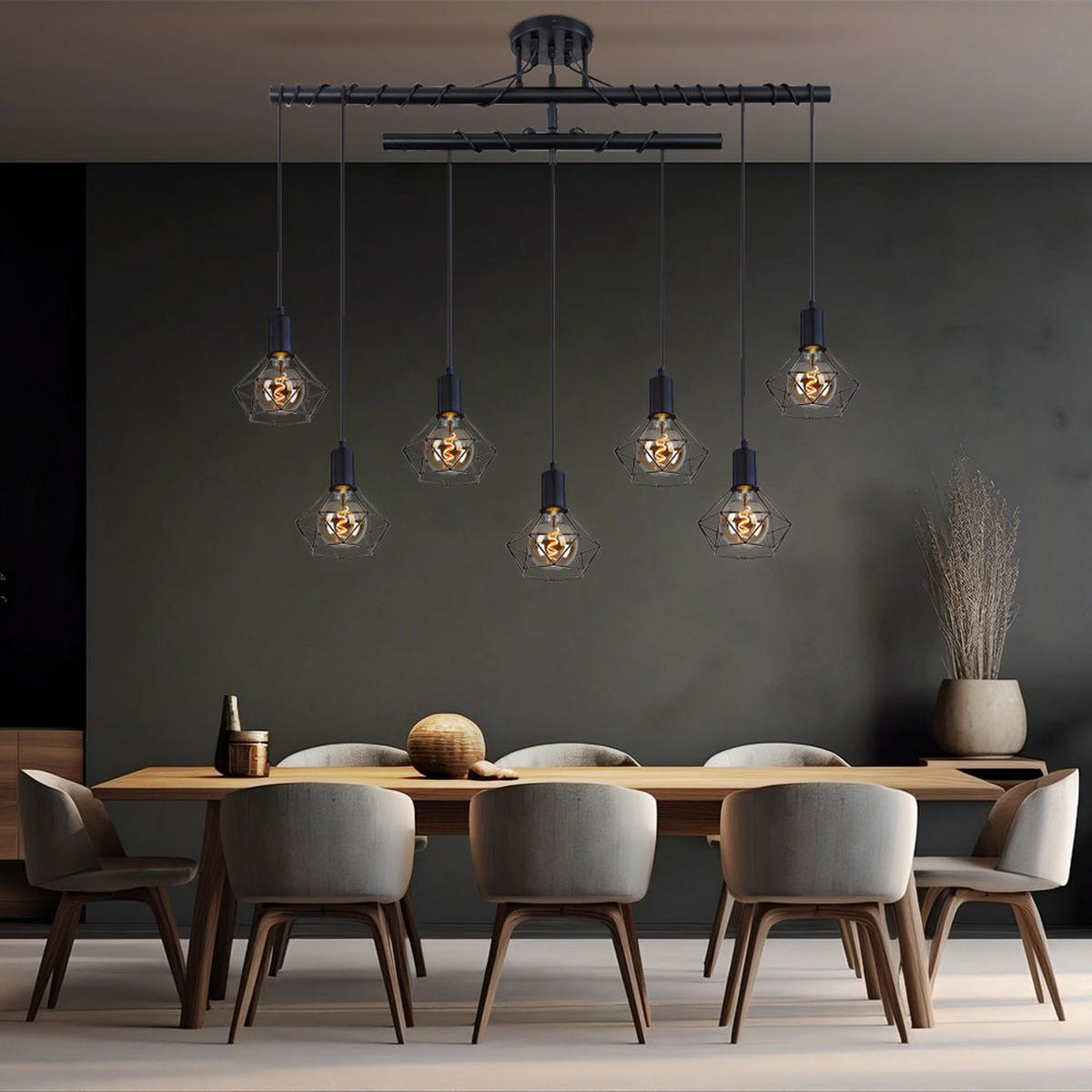 HÄNGELEUCHTE Käfig Design Schwarz matt - Schwarz, Metall (100/15/100cm)